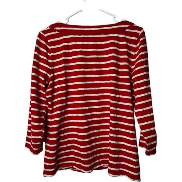 Talbots Red Striped Square Neckline 3/4 Sleeve Cotton Top Size M Nautical Knit - Picture 6 of 9